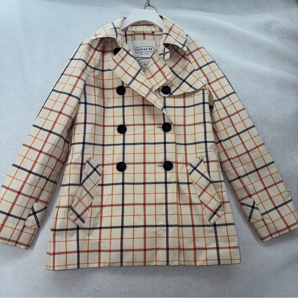 EUC Coach Tattersall Plaid Short Trench Coat with Belt Double Breasted Cotton XS